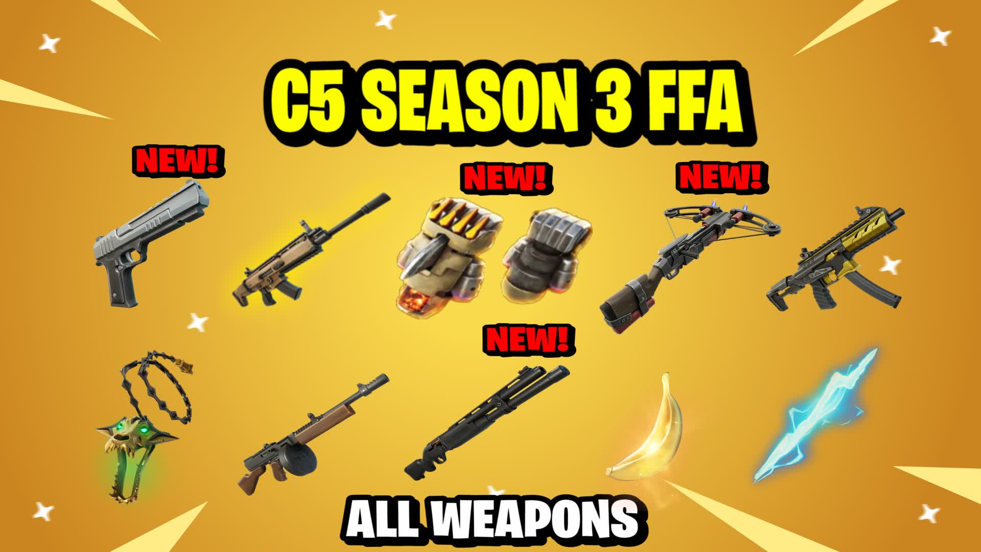 C5 SEASON 3 ALL WEAPONS - FFA [ chawalcreates ] – Fortnite Creative Map Code, image size:1920x1080